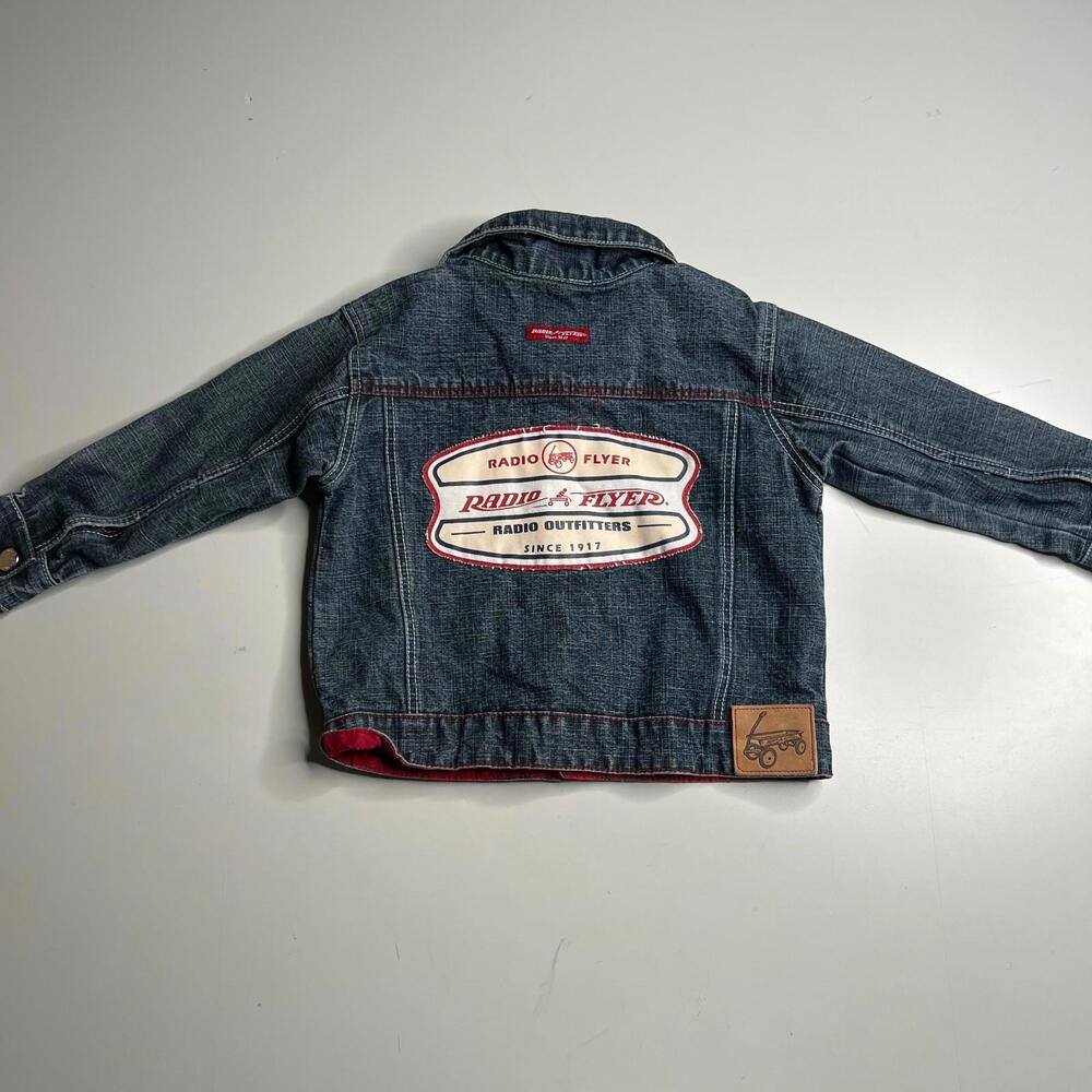 Vintage Radio Flyer Denim Jacket Kids 2T Vintage Style Logo Patch‎ Blue